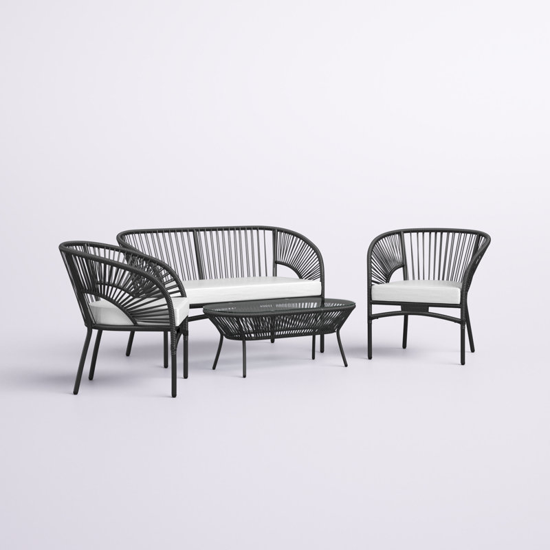 Ensemble de conversation avec canapé et coussins 4 pièces Anding, Noir