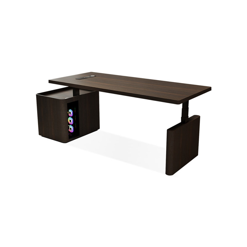 Bureau rectangulaire en bois manufacturé de couleur fumée + acier avec 3 tiroirs, 52.76" H x 70.87" W x 31.5" D