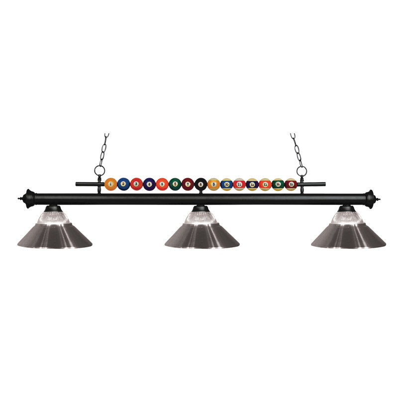 Chapa 3 - Light Pool Table Lights Pendant, Matte Black, Clear / Brushed Nickel