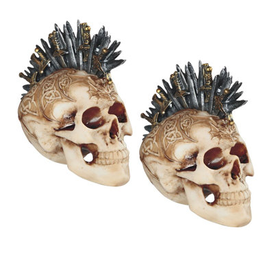 "2-PC Set" ICE ARMOR 7"W Skull Head with Sword on Top Figurine Figurine Statue Ornament Home/Room Decor and Perfect Gift Ideas for House Warming, Holidays and Birthdays Great Collectible Addition
