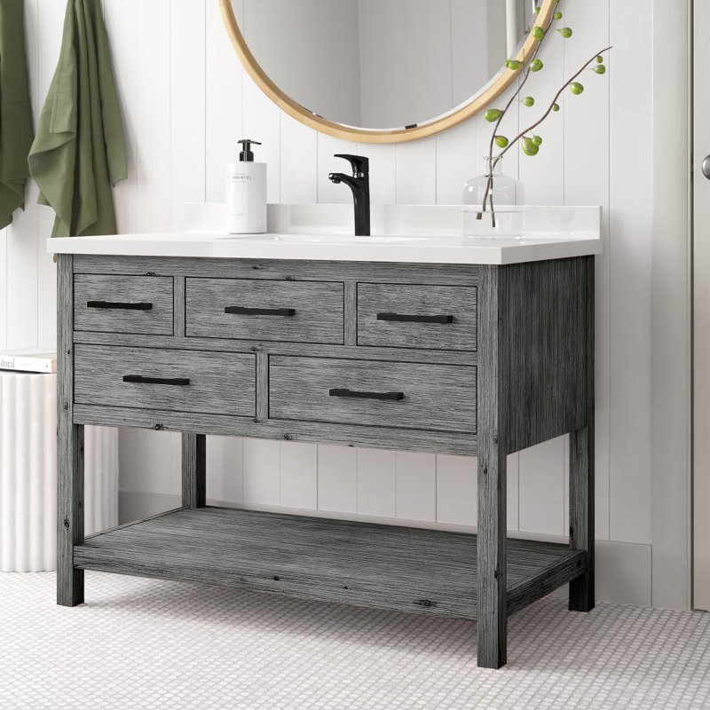 Betty 42'' Single Bathroom Vanity with Quartz Top, Weathered Brown