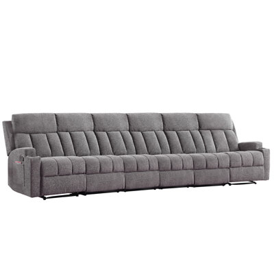 6-Seater Manual Recliner Sofa With Cup Holders & Pocket Storage