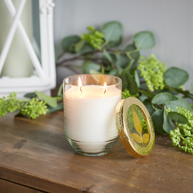 Bougie de soja parfumée Whit Currant avec couvercle floral pressé, Nouveauté 5 po x 4 po