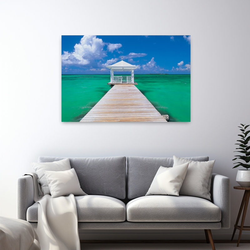 Jetée dans la mer, Bahamas, paysage contemporain abstrait, art naturel, H 32 po x l 48 po
