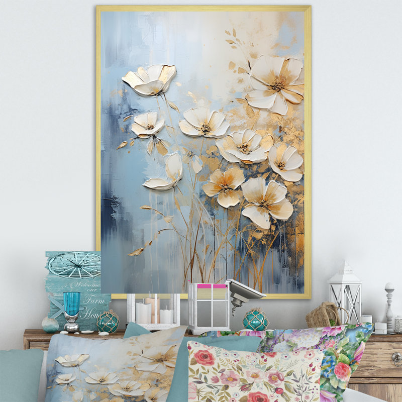 «Wildflowers Botanical Beauty IV», reproduction sur toile, Cadre doré simple, H 32 po x l 16 po x P 1 po