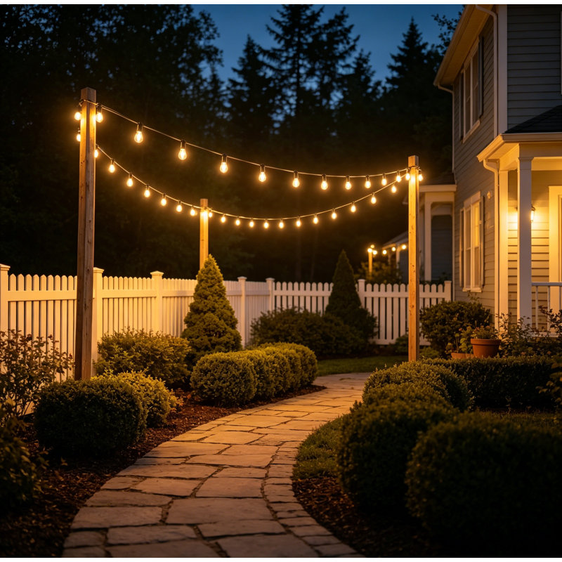 48FT Outdoor String Lights, 15 S14 LED Bulbs, IP65 Dimmable Warm White
