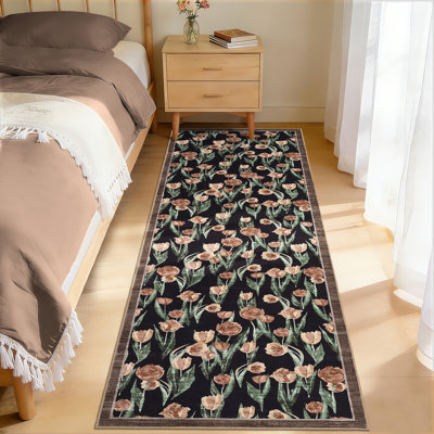 Tapis pour salon Tapis antidérapant à motif floral Tapis modernes lavables Résistant aux marques Tapis pour la salle à manger