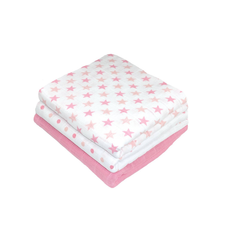 Losurdo MuslinZ Baby Muslin Squares 100% Cotton, Pink Star