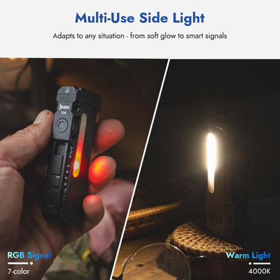 Lampe de poche EDC 1 pièce en aluminium noir, 1500 lumens, avec batterie rechargeable et éclairage latéral RVB