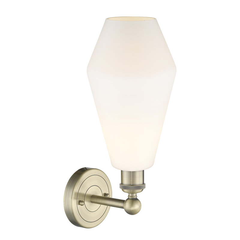 Amylea Armed Sconce, Cased Matte White, Antique Brass