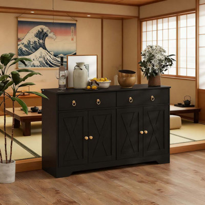 Storage Cabinet with Barn Style Doors, Drawers Buffet Cabinet