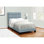 Lit, taille simple, tapissier, chambre à coucher, cadre seulement, jeunesse, adolescent, juvénile, velours bleu clair, transitionnel