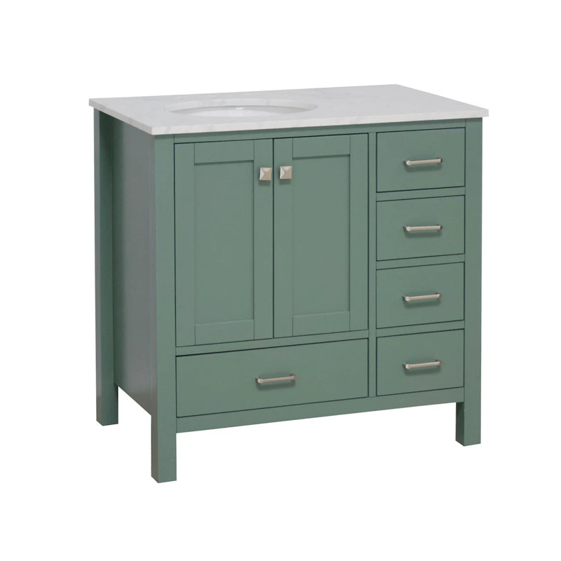 Ensemble de meuble-lavabo simple 36 po Claudett, Vert sauge, Carrara d'ingénierie
