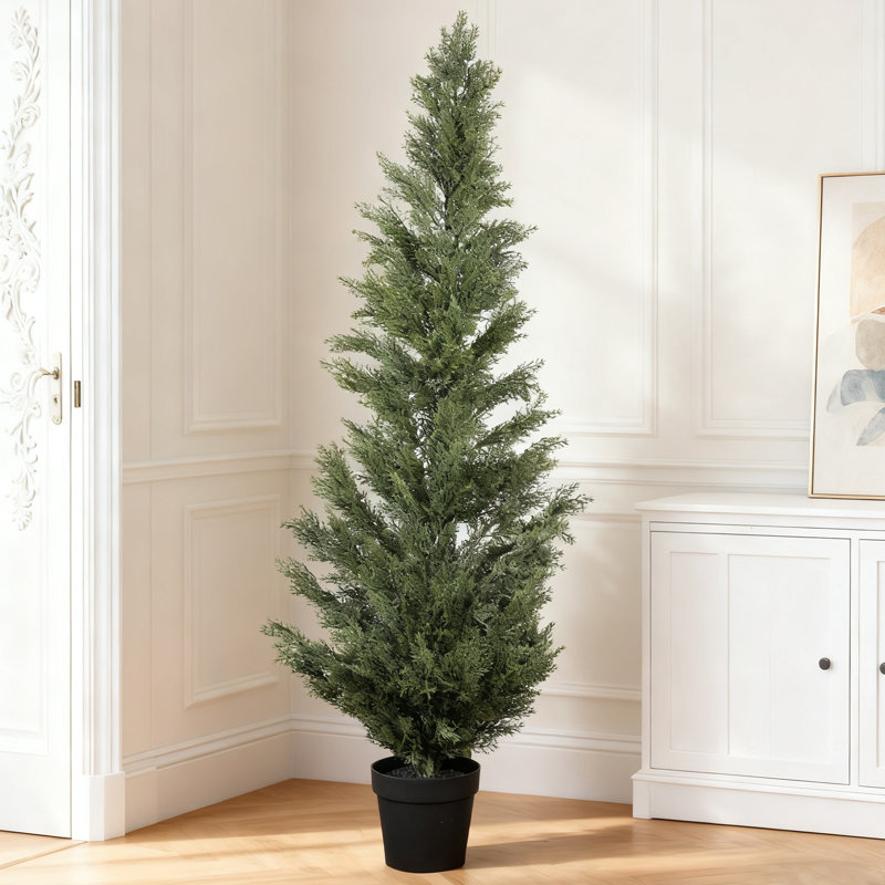Eugyh 5FT Artificial Cypress Tree UV Resistant with Plastic Pot, 60in x 19in