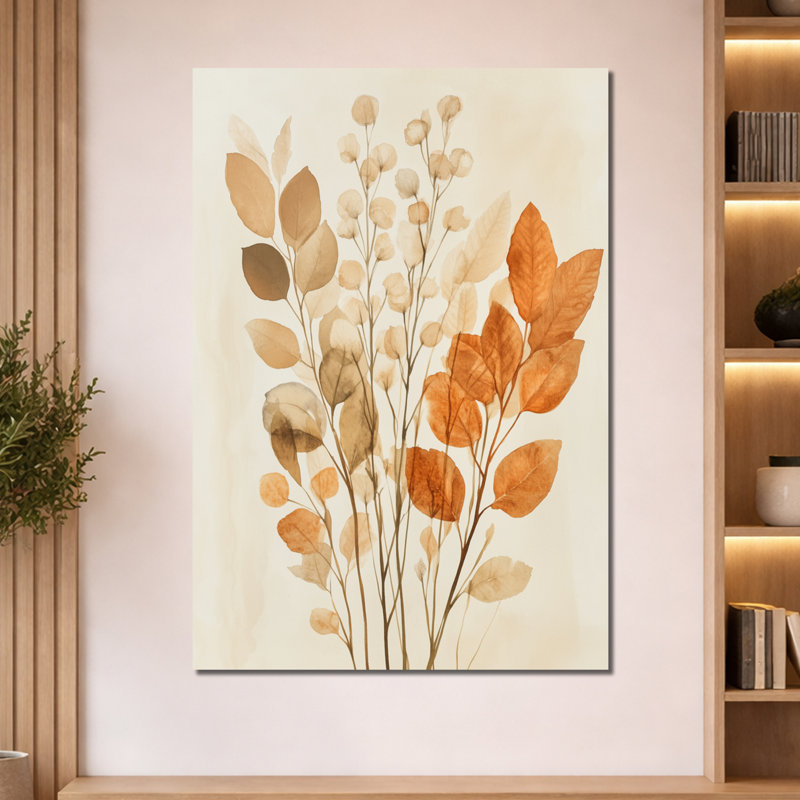 Cueillette de feuilles d'automne - Décoration murale encadrée à thème botanique, H 60 po x l 40 po, Toile tendue