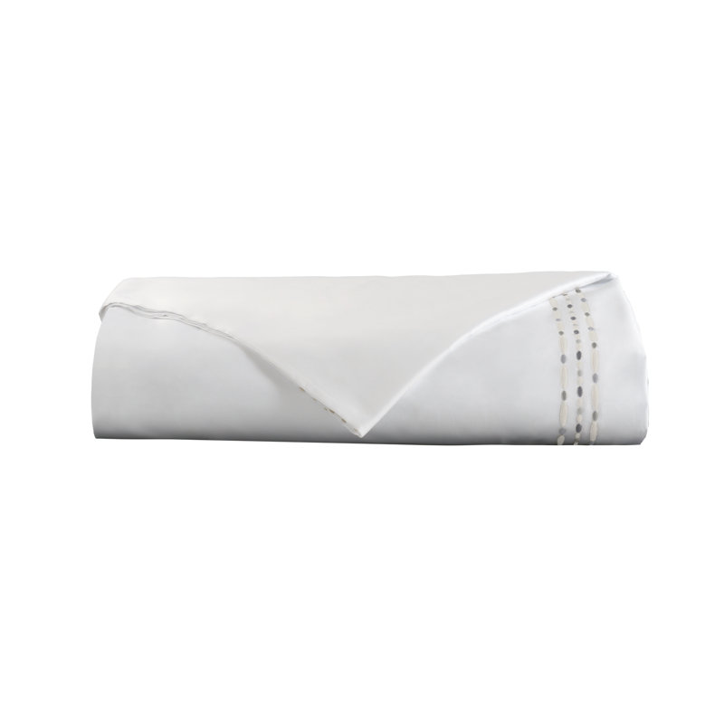 Sole Embroidery By DEA Sateen Duvet Cover, Twin Duvet Cover, White/Silver Gray