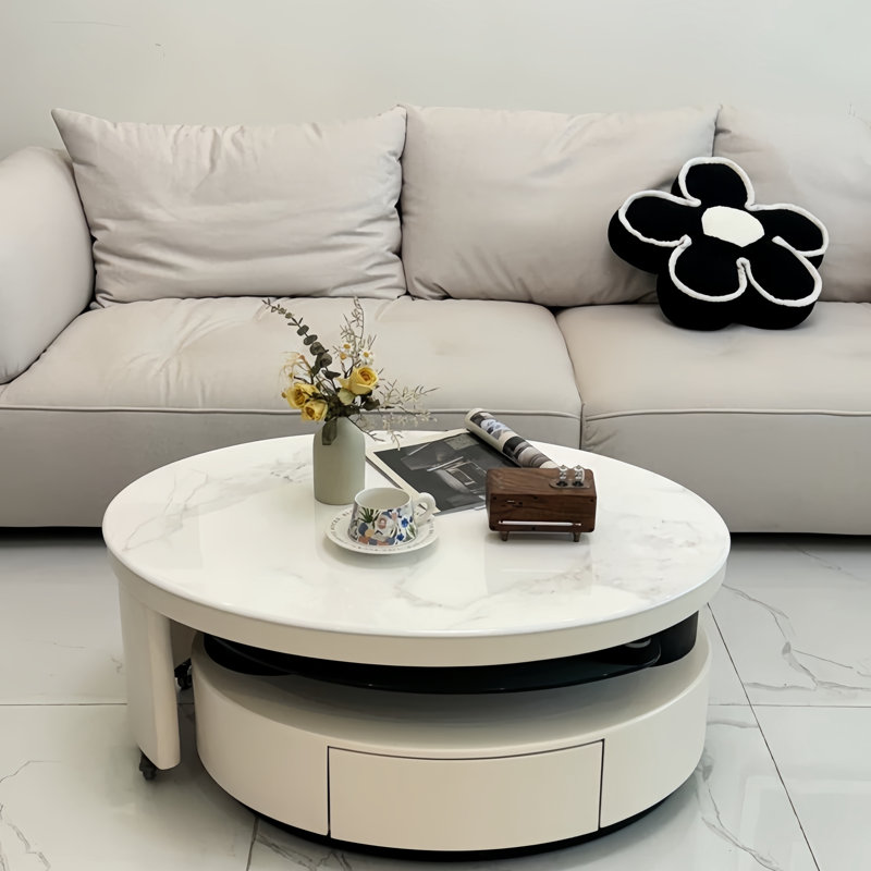 Modern Rotating Coffee Table Set, Cream