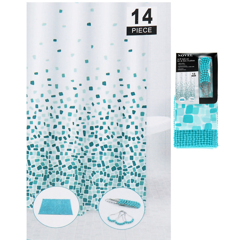 Ensemble de rideau de douche en vinyle 14 pièces
