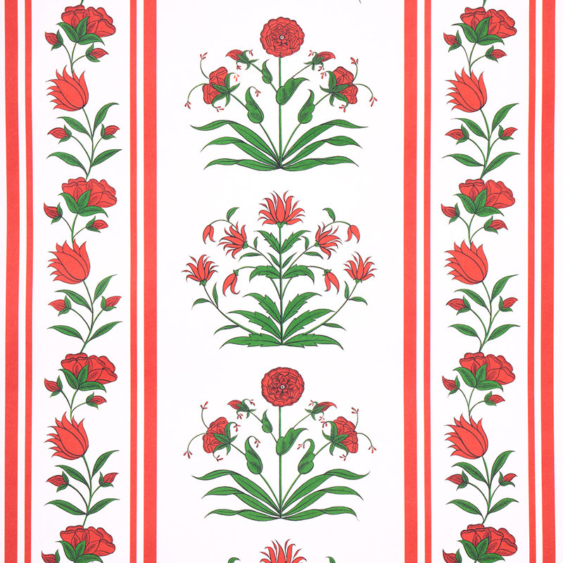 Schumacher x Marie-Anne Oudejans Poppy Stripes Wallpaper, Red