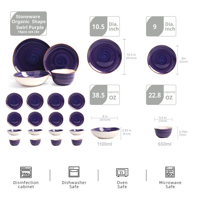 Service de table 16 pièces HomeVSS Highland, Tourbillon mauve