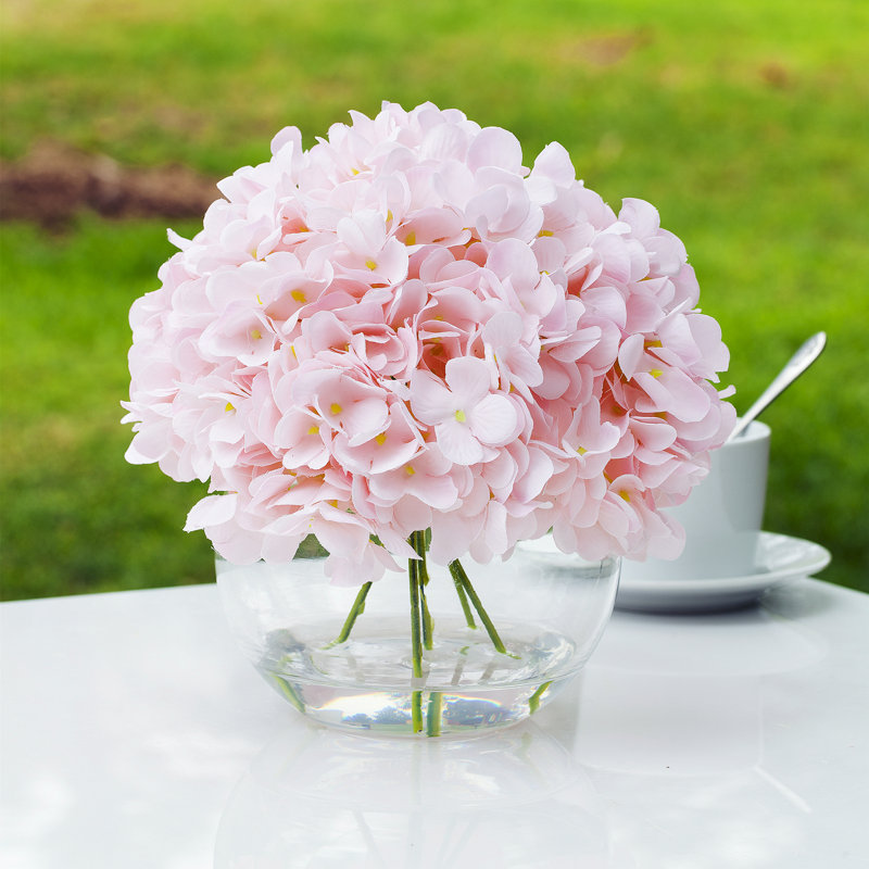 Faux Silk Hydrangea Arrangement in Vase, Pink