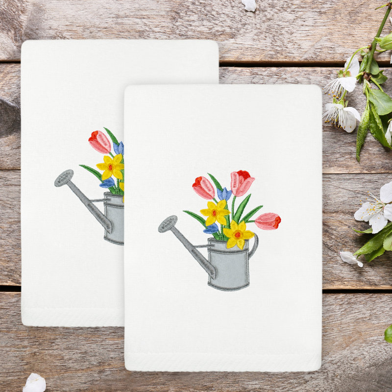  Spring Watering Can Turkish Cotton Hand Towel, White
