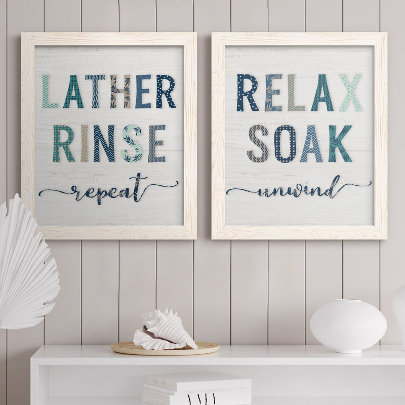 Lather Rinse Répétition - Ensemble de 2 encadrements d'art textuel sur toile, H 24 po x l 36 po x P 1,5 po