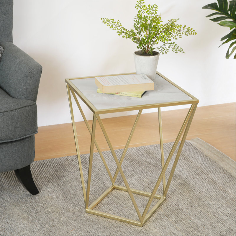 Creative Simple Glass Side Table,Gold+White Colour