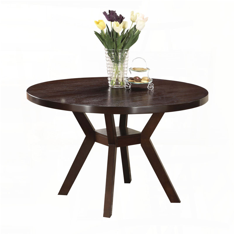 Espresso Finish Round Dining Table with Storage Shelf