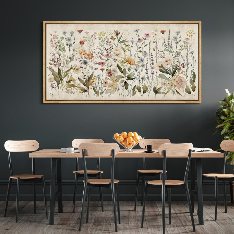 Bouquet de fleurs sauvages, peintures rétro rétro, H 30 po x l 60 po, Naturel