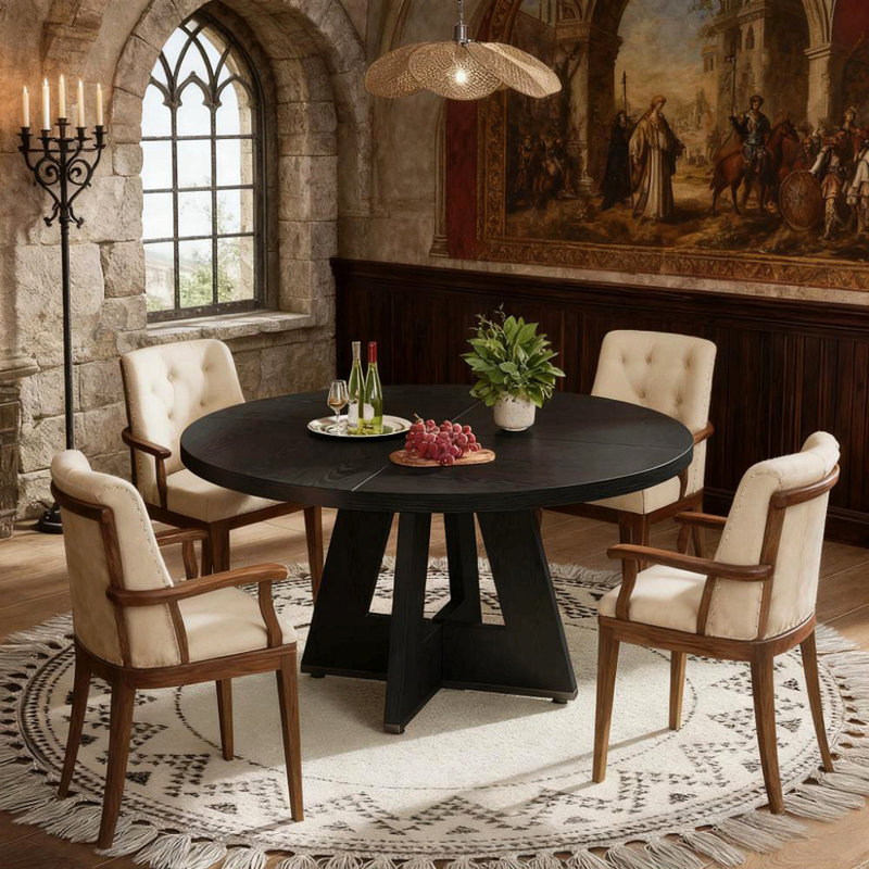Table de salle à manger ronde en bois de 47 pouces (seulement 1 pièce), Noir