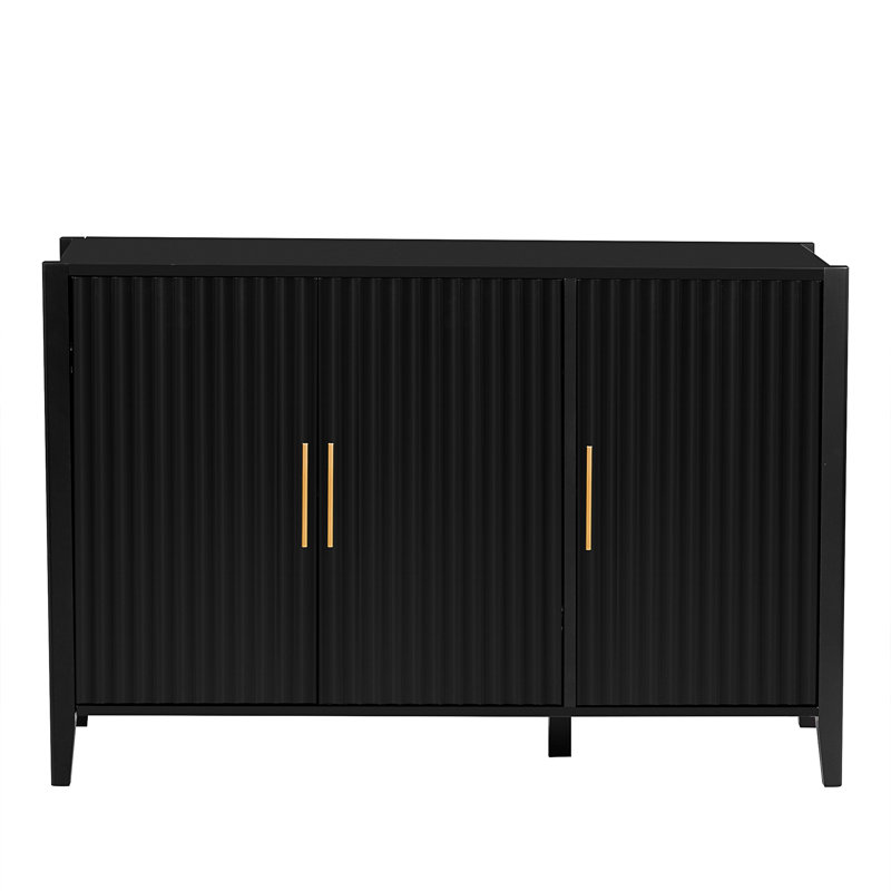 Buffet ondulé à 3 portes avec pieds en pin massif U-Style, Noir