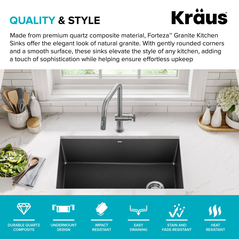 KRAUS Forteza™ 32" L Undermount Single Bowl Granite Kitchen Sink, Black