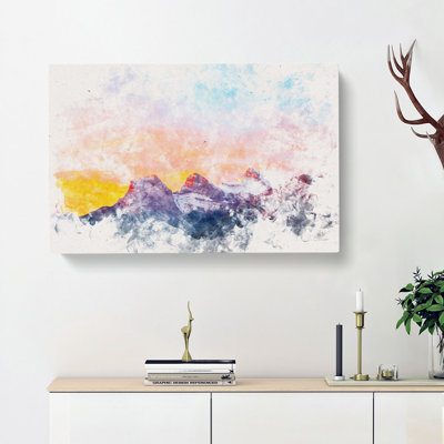 Mountains At Dusk In Canada Watercolour - Wrapped Canvas Print