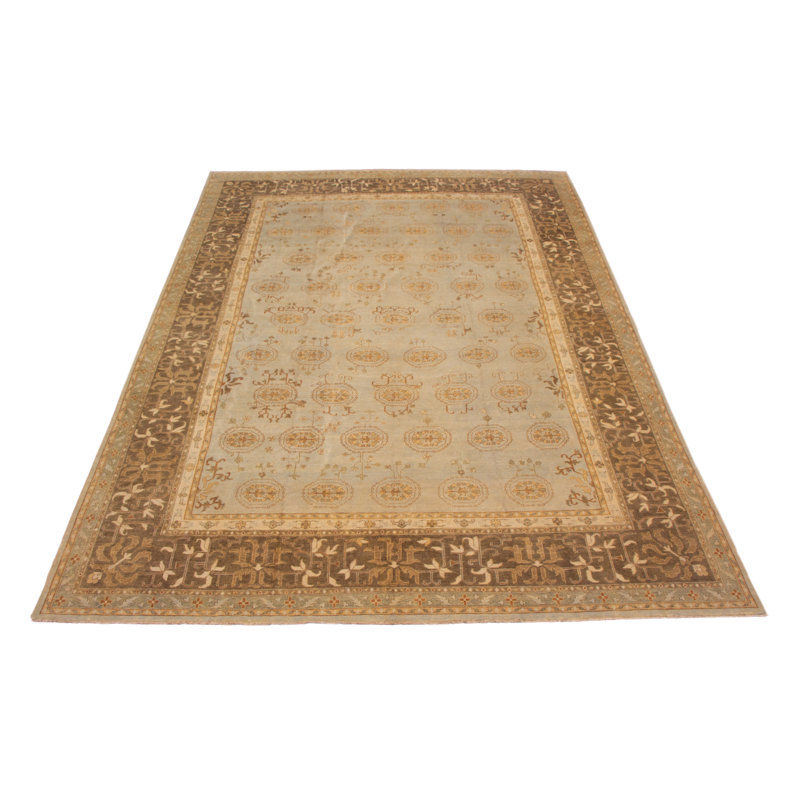 Tapis unique gris clair / taupe noué à la main nouvel âge 12 pi 2 po x 17 pi 7 po Twain