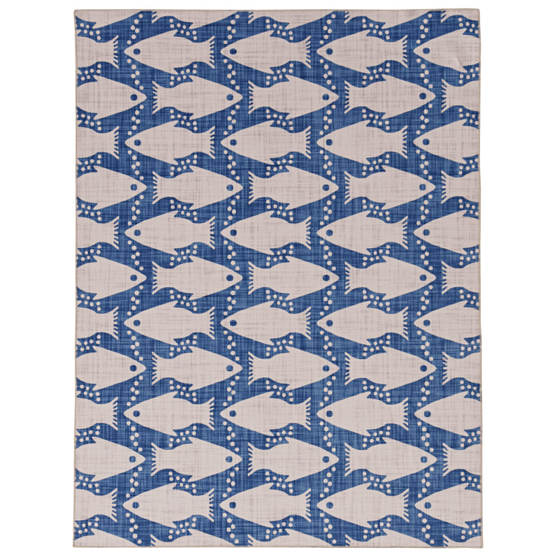 Tapis ivoire et bleu lavable à la machine Fiennes, Rectangle 2 pi x 3 pi