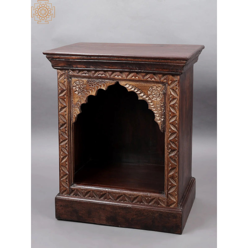 Handmade Vintage Wooden Puja Mandir, 29-Inch Traditional Home Shrine