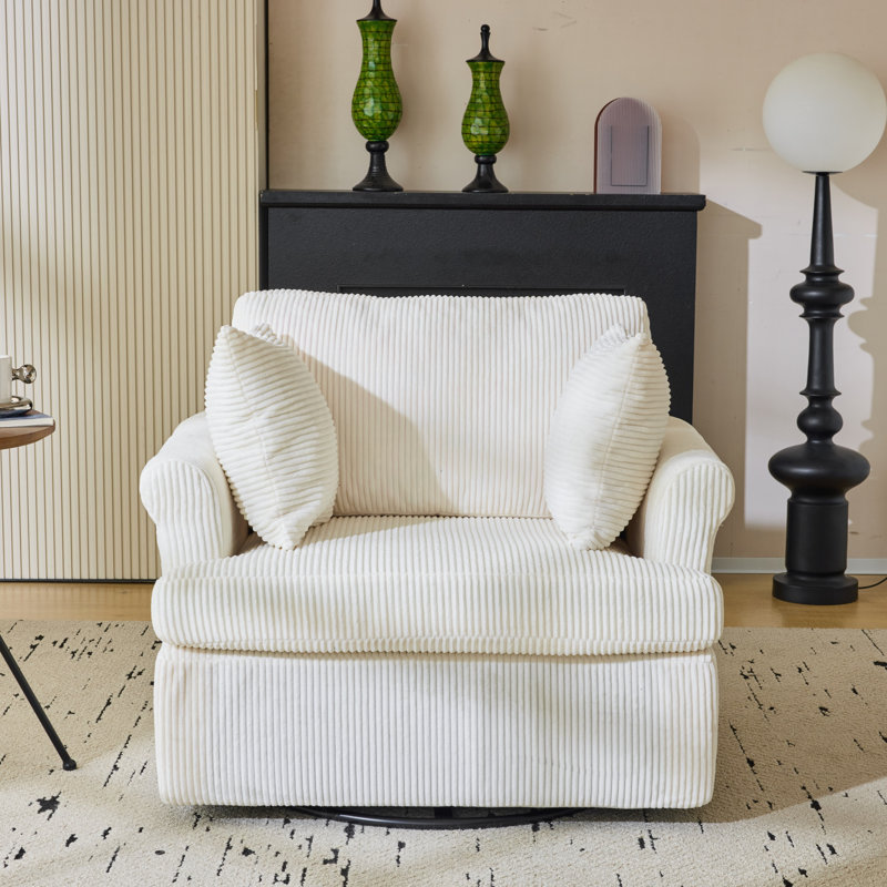 Corduroy Living Room Swivel Barrel Accent Chair, Beige Corduroy