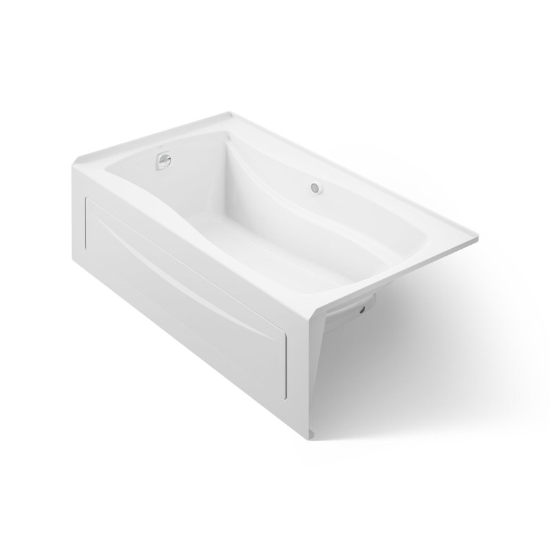 Mariposa® 66" x 36" Alcove Whirpool Acrylic Bathtub with Heater, White, Left