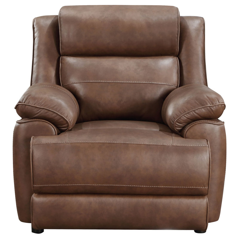 Chaise d'appoint Ellen, similicuir brun, coussins en mousse, accoudoirs coussinés