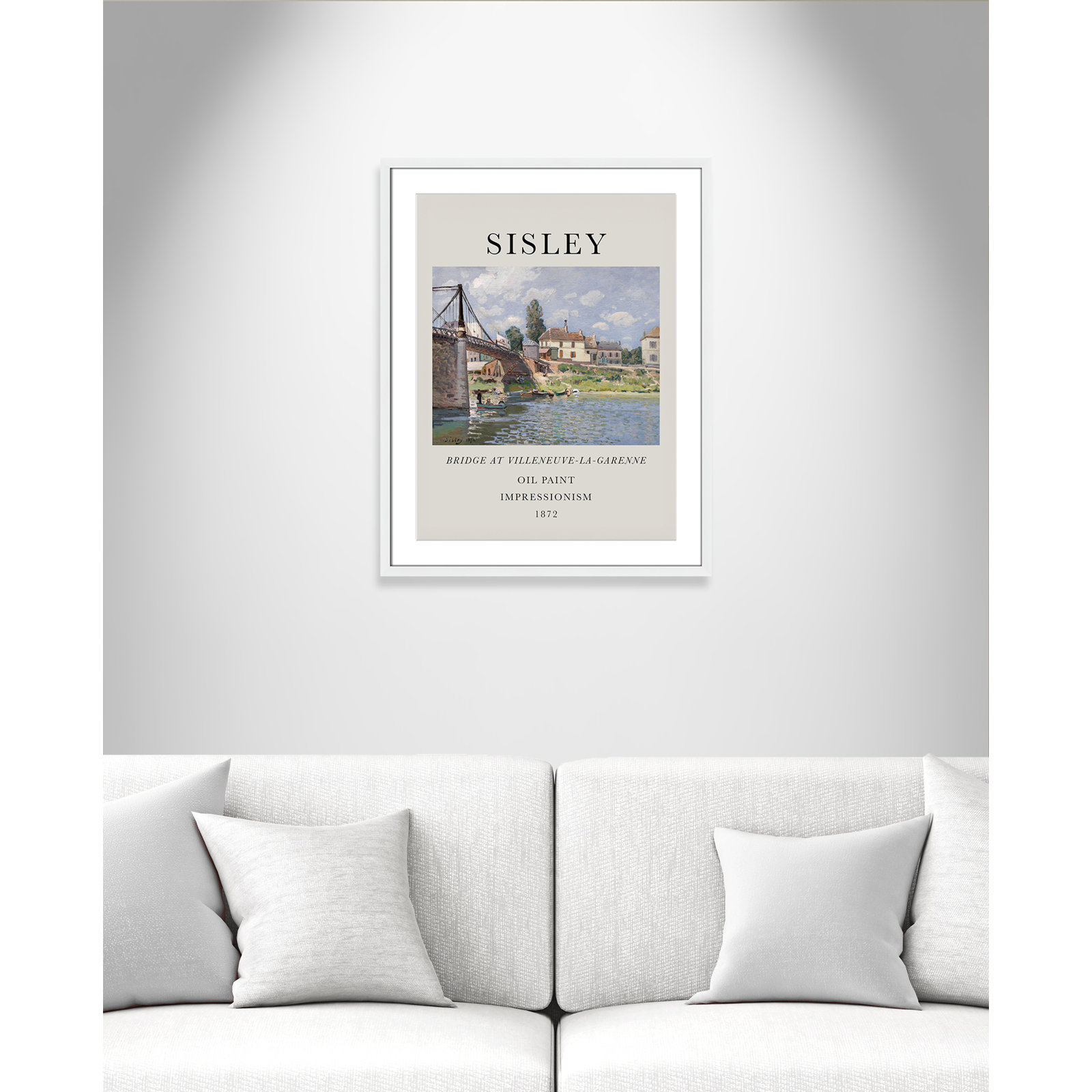 Old Masters Collection " The Bridge At Villeneuve " by Alfred Sisley, Yes, White Single Picture Frame