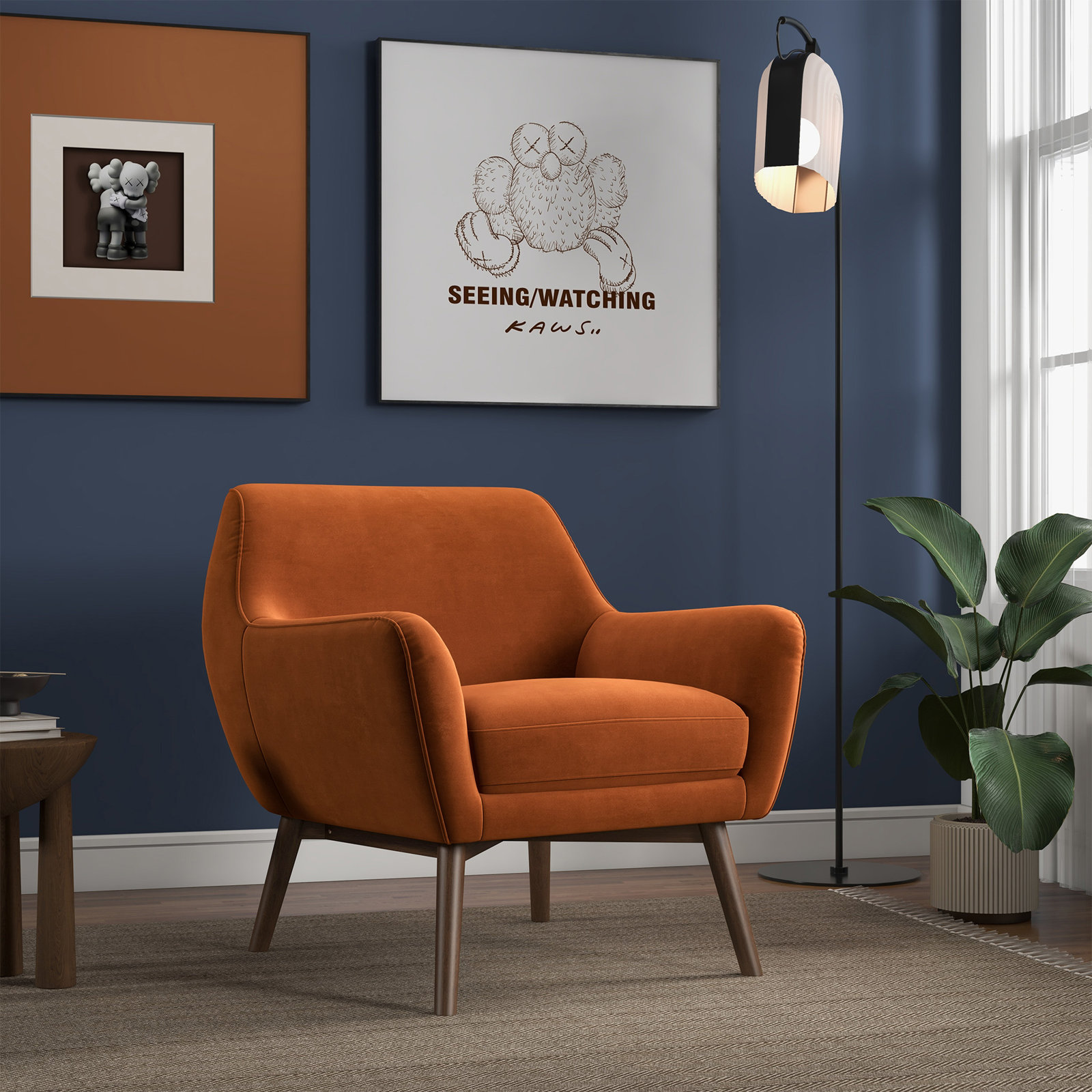 Ahrens 32" Upholstered Accent Chair, Orange Velvet