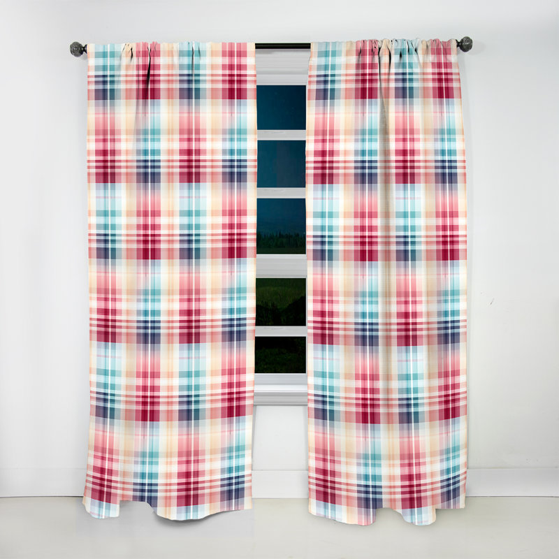 Motif à carreaux rétro bleu et rose - Rideau en velours rétro - obscurcissant - 1 panneau, L 52 po x L 63 po