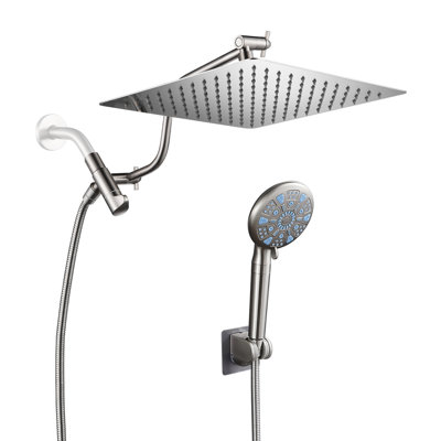 Adjustable 12" High Pressure Dual Shower Head with 9-Spray Handheld Shower