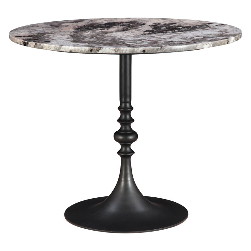 Bordeaux 36" Bistro Table in Retro Impulse Marble and Antique Gold Base, Black/Black