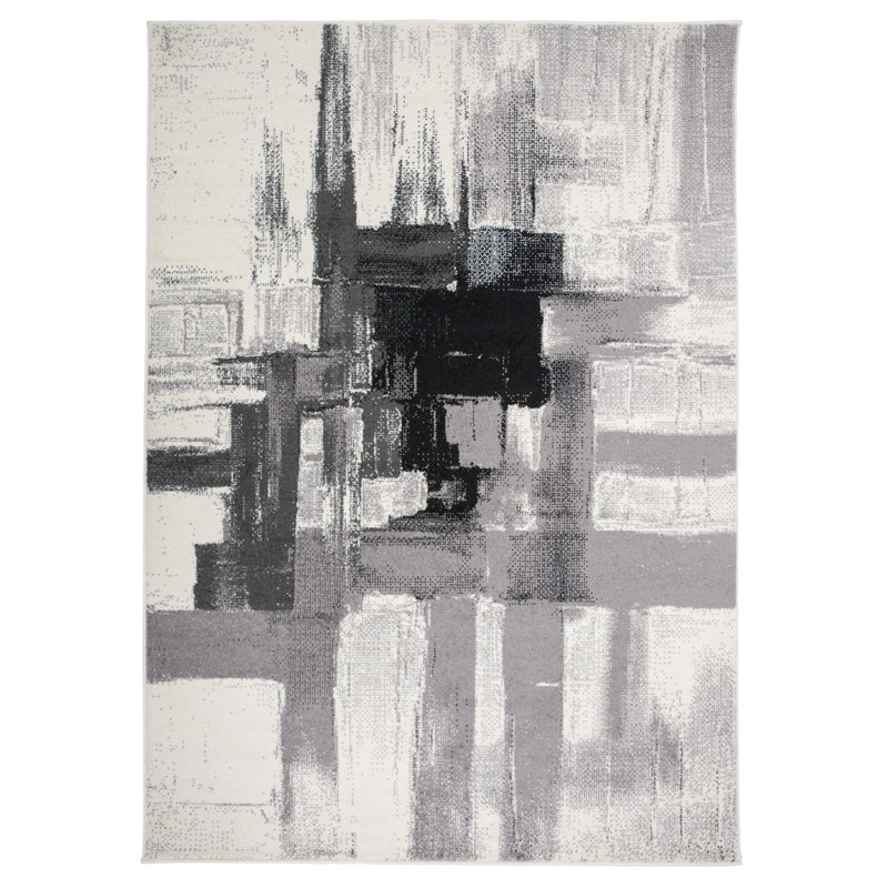 Doucette Abstract Cream/Black/Gray Area Rug, Rectangle 3'3" x 5'