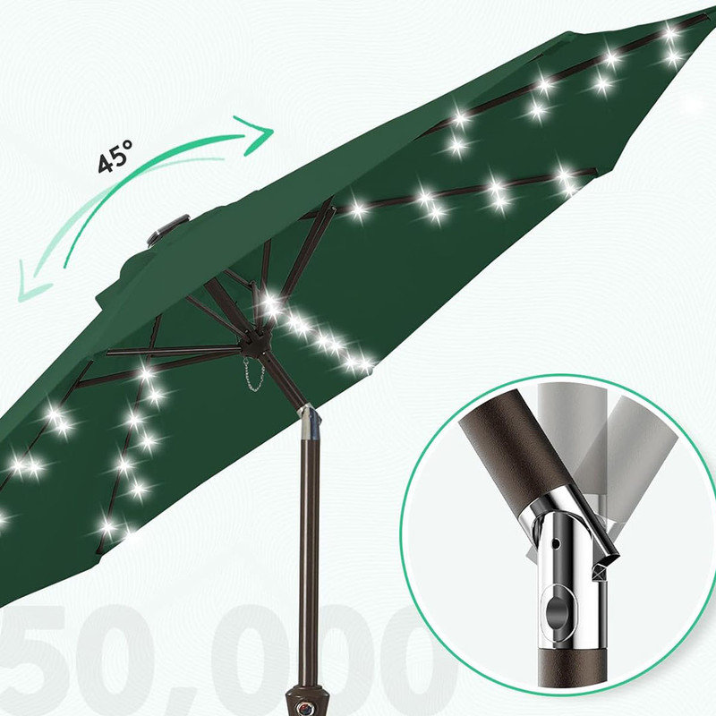 Upgrade LED Lighted Patio Umbrella with Solar-Powered Lights, Outdoor Umbrella for Pool, Deck & Yard(Dark Green)