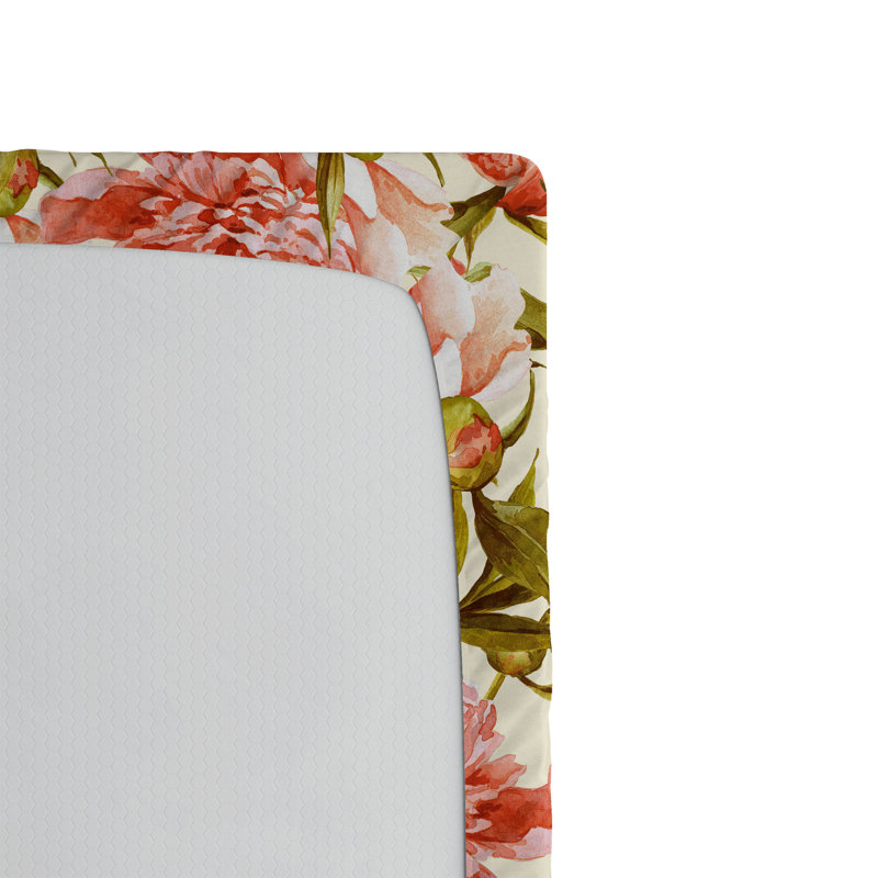 Drap-housse Ambesonne, Corail, vert olive pâle / floral, Drap-housse très grand californien