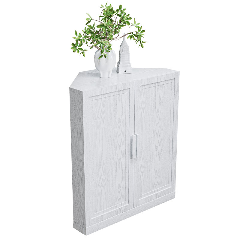 Buffet décoratif d'angle peu encombrant avec tablette réglable Lula, Blanc, H 36 po x l 31 po x P 16 po