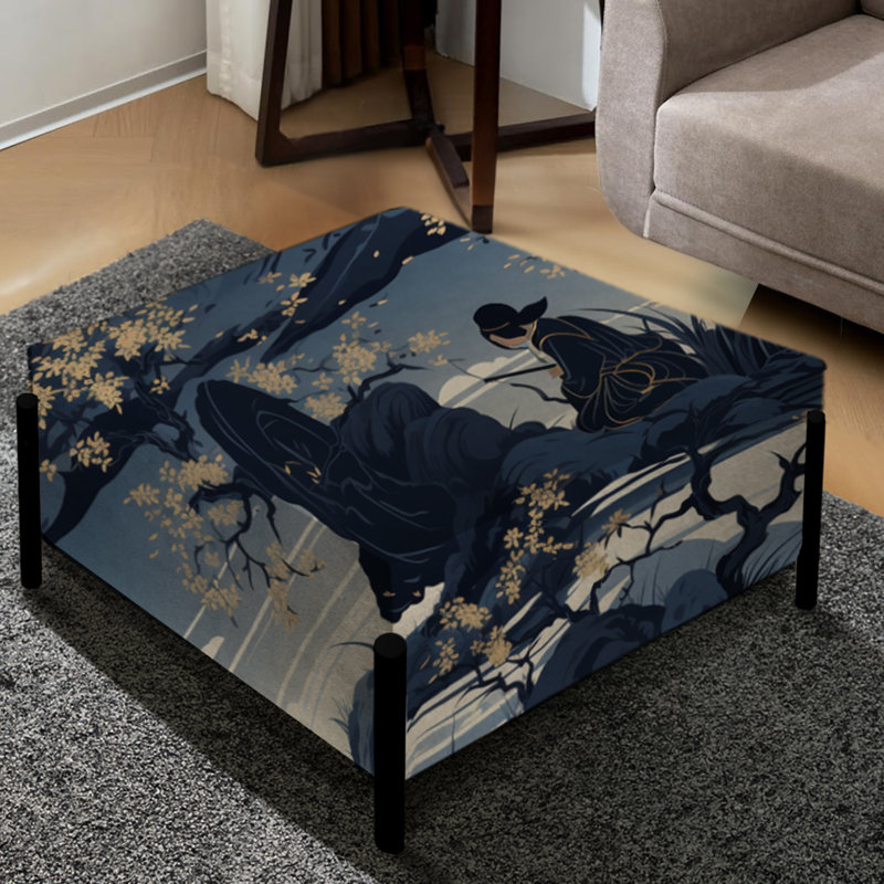 Silhouettes de Samouraï bleu du Japon - Grand repose-pieds carré japonais